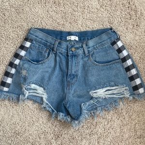 Checker Print Denim Shorts